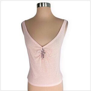 Anja Flint Pale Pastel Shell Pink Knit Tank with Rhinestone Crystal Trim M